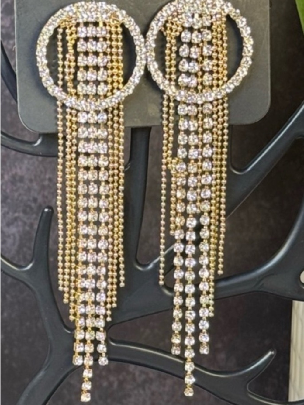 Paparazzi Gold Clear Crystal Cascade Ring Drop Earrings